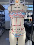 Women Printed Mesh Backless Sexy Bikini Two Pieces Swimwear