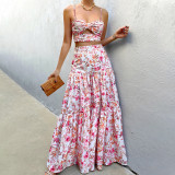 Women Printed Crop Top and Maxi Dress Two-Piece Set