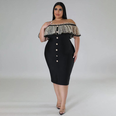 Plus Size Women Summer Off Shoulder Ruffles Dress