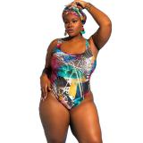 Plus Size Women Graffiti Print Bikini One Piece Swimwear