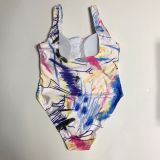 Plus Size Women Graffiti Print Bikini One Piece Swimwear