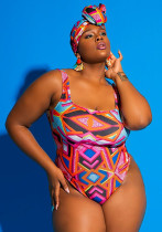 Plus Size Women Graffiti Print Bikini One Piece Swimwear