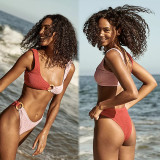 Women Color Block Backless Bikini Underwire Bikini Two Pieces Swimwear