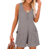 Summer Women Casual Button Pocket Sleeveless Romper