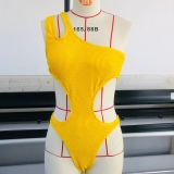 Women Cutout Slash Shoulder Solid Bikini One Piece