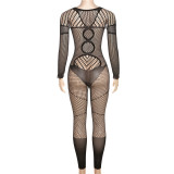 Summer Women's Sexy Hollow Fishnet Knitting Tight Fitting Jumpsuit