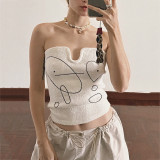 Women's Sexy Embroidery Strapless Summer Outdoor Wear Slim Waist Cropped Top