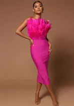 Fashion Dress Strapless Feather Chic Bandage Dress Women