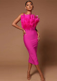 Fashion Dress Strapless Feather Chic Bandage Dress Women