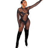 Summer Women's Sexy Hollow Fishnet Knitting Tight Fitting Jumpsuit