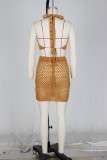 Women's Sexy Heart Print Jacquard Hollow Knitting Beach Fashion Two Piece Skirt Set