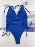 One Piece Swimsuit Drawstring Solid Bathing Suit