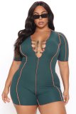 Plus Size Women's Fashion Lace-Up Solid Ribbed Jumpsuit