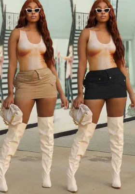 Women's Solid Zipper Fashion Casual Mini Skirt