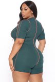 Plus Size Women's Fashion Lace-Up Solid Ribbed Jumpsuit
