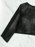Black vest fishnet hollow blouse Thin sexy long-sleeved outerwear