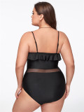 Plus Size One-Piece Solid Strap Ruffle Low Back Sexy Bikini Swimsuit