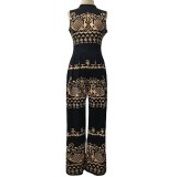 Spring Casual Trousers Slim Fit Printed Sleeveless Women's Jumpsuit
