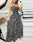 Summer Leopard Print V Neck Dress High Waist Sexy Chic Fashion Long Dress