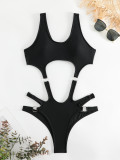 Women's solid color ring one-piece swimsuit sexy bikini