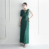 Beaded Ruffle Sleeve Mesh See-Through Bridesmaid Etiquette Celebration Dinner Long Evening Gown