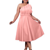 Plus Size Women Solid Sexy Pleated Formal Party Dress