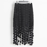 Women Fashion Embroidered Fringe Solid Skirt