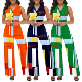 Women Printed Sleeveless V-Neck Elegant Jumpsuit