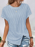Summer Women Casual Loose Solid Round Neck Bat Sleeves Top
