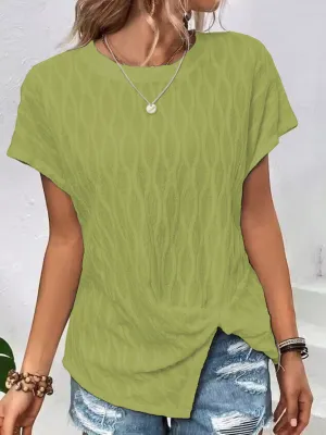Summer Women Casual Loose Solid Round Neck Bat Sleeves Top