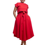 Plus Size Women Solid Top and Skirt Two-Piece Set