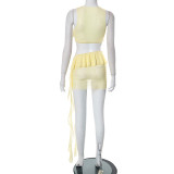Women Sleeveless Crop Top andmesh See-Through Skirt Two-Piece Set