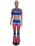 Women Tie Dye Gradient Top and Bell Bottom Pant Two-Piece Set