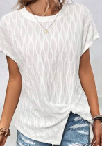 Summer Women Casual Loose Solid Round Neck Bat Sleeves Top