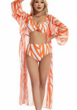Women Swimming Striped Print Mesh Pant Swimsuit Two-Piece Set