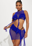 Women Sleeveless Crop Top andmesh See-Through Skirt Two-Piece Set