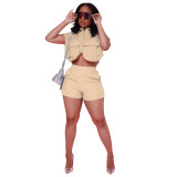 Women's Summer Casual Women's Solid Color Short Sleeve Shorts Two-Piece Set