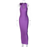 Women's Summer Fashion Cutout Slim Round Neck Sleeveless Dress