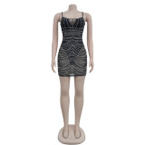 Women's Fashion Solid Color Camisole Sleeveless Mesh Beaded Dress