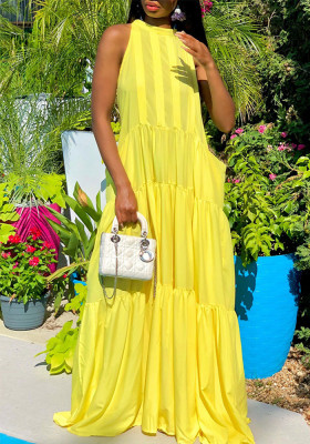 Women's Spring Summer Solid Color Sleeveless Loose Pocket Swing Dress