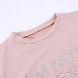 Round Neck Letter Beaded Short Crop Short Sleeve T-Shirt Women's Summer Casual Tops