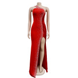 Women's Fashion Solid Color Beaded Sequin Sleeveless Maxi Dress