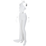 Women's Summer Fashion Clipless Strapless Top Tight Fitting Slim Fit Pants Set