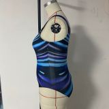 Women's One Piece Swimsuit Plus Size Gradient Rainbow Stripe Bikini
