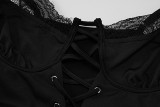 Women's summer v-neck lace edge sexy hollow strap Bodycon dress