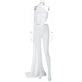 Women's Summer Fashion Clipless Strapless Top Tight Fitting Slim Fit Pants Set