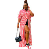 Womens Striped Shirt Long Casual Dress