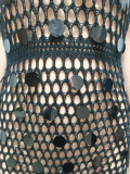 Women's knitting Casual Hollow Sequin Tank Top Slit Beach Dress