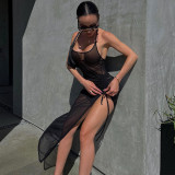 Women's Summer Mesh Sexy See-Through Slit Slim Dress