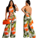 Women Sexy Print Crop Top and Pant Two-Piece Set